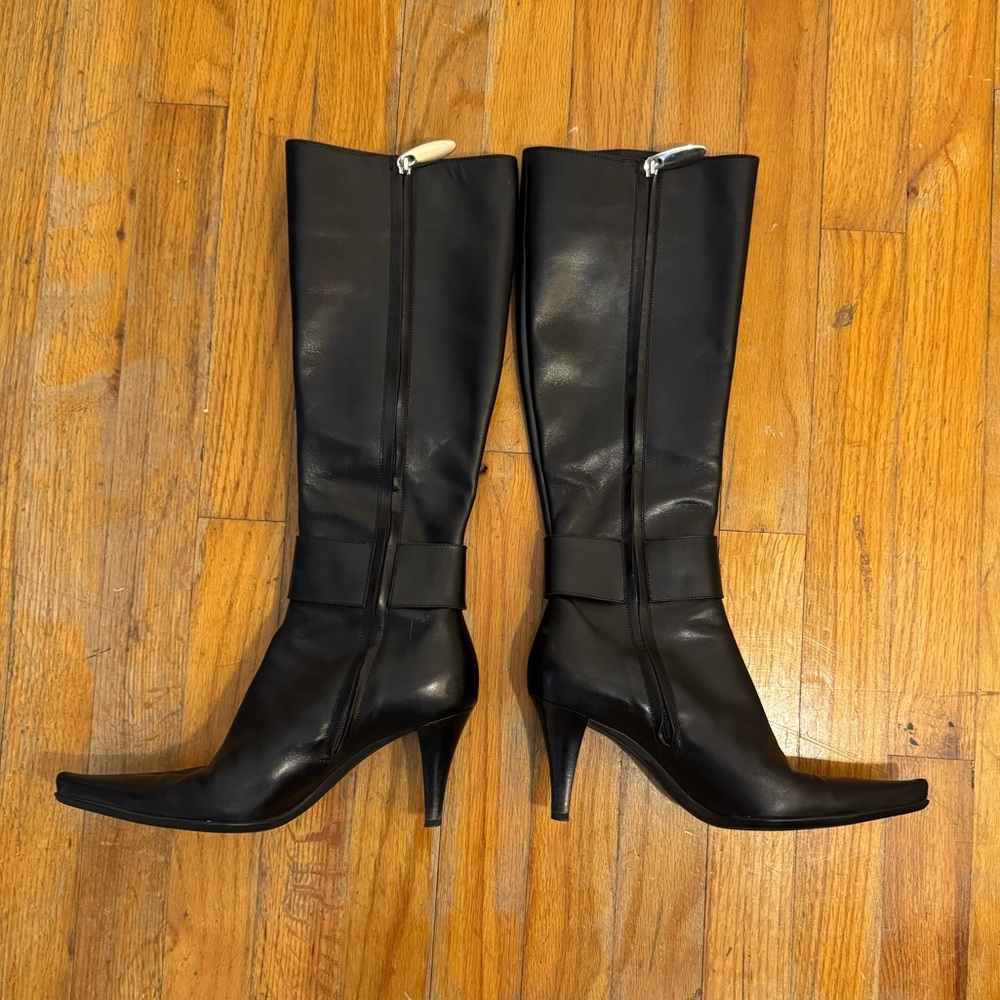 Sergio Rossi Black Leather Stilleto Heeled Knee High Boots Made In Italy Sz 35.5 - Picture 3 of 8
